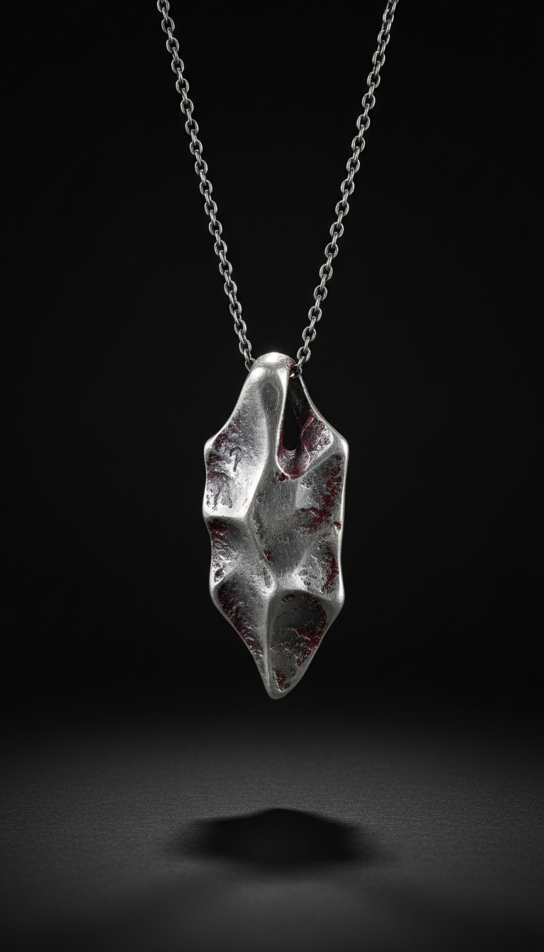Forged Silver Pendant Necklace Matte Finish